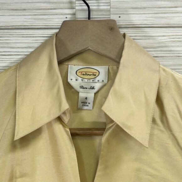 Talbots Tops - Talbot's Women's Gold Champagne Shantung Silk Blouse‎ Tie Front Sz 4 Side Zip